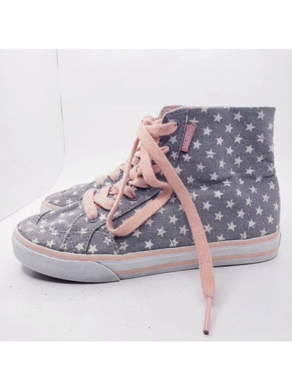 Vans Gray & Pink Star Corrie Hi Top Lace Up Sneakers Shoes Girls Youth Size 2.5